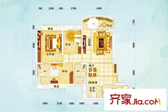 浏阳碧桂园幸福里04户型 3室2厅2卫1厨