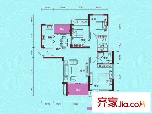 國(guó)泰九龍灣C1戶型 3室2廳2衛(wèi)1廚
