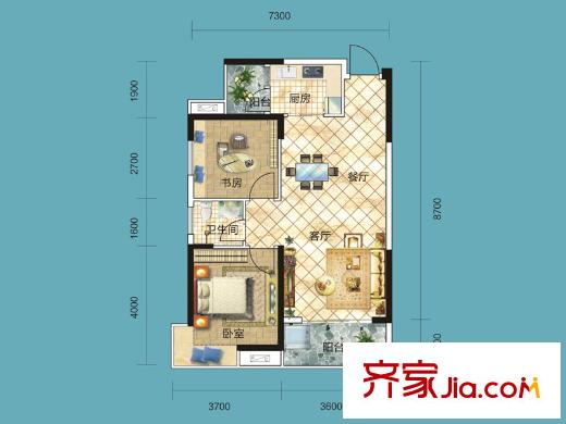 塞納公館2號棟塞納香居戶型 2室2廳1衛(wèi)1廚