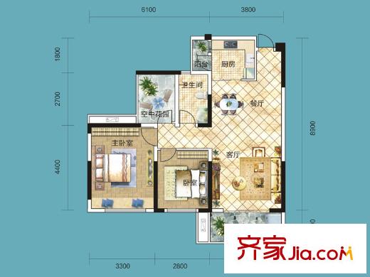 塞納公館1號棟塞納新貴戶型 2室2廳1衛(wèi)1廚