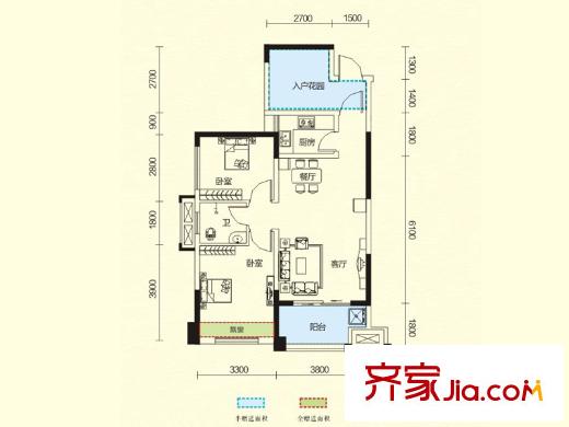 家和院4、6、7、8號棟A-1戶型 2室2廳1衛(wèi)1廚