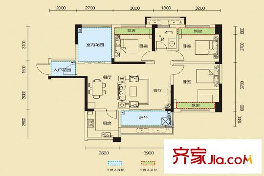 家和院6、12號棟B-2朝東戶型 3室2廳1衛(wèi)1廚