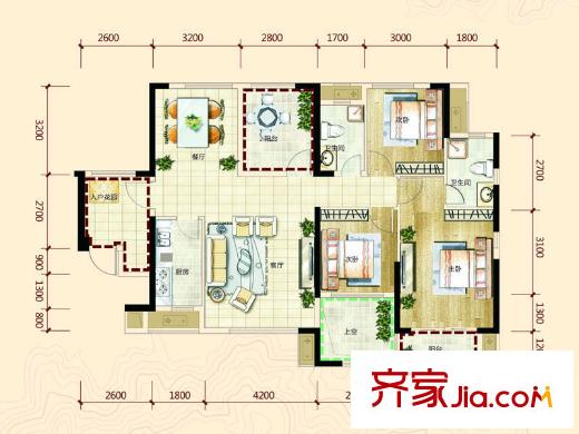 電建地產(chǎn)星湖灣A-1戶型 3室2廳2衛(wèi)1廚