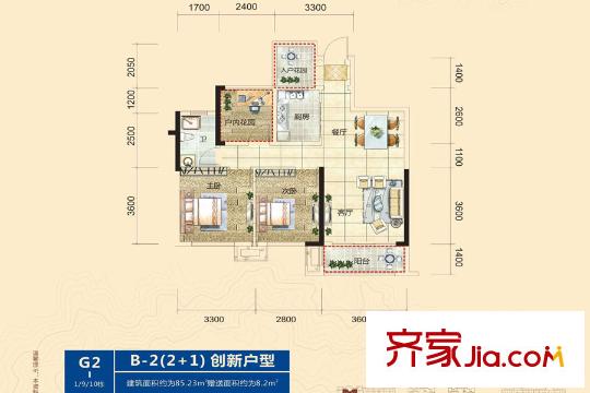 電建地產(chǎn)星湖灣B-2戶型 3室2廳1衛(wèi)1廚