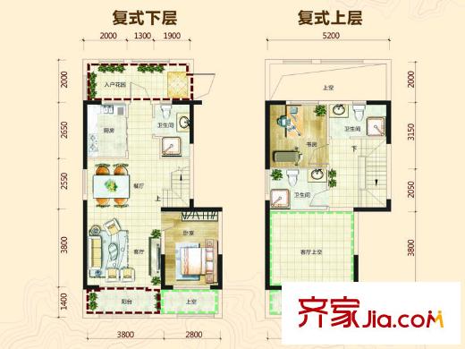 電建地產(chǎn)星湖灣D1-1戶型 2室2廳3衛(wèi)1廚