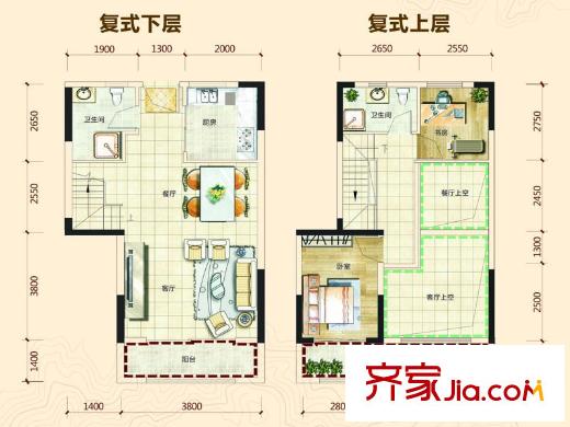 電建地產(chǎn)星湖灣D1-2戶型 2室2廳2衛(wèi)1廚
