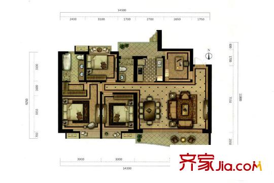 天祥水晶灣A戶(hù)型 4室2廳2衛(wèi)1廚