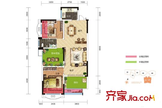 濱江國(guó)際城3號(hào)棟06/07戶(hù)型 2室2廳1衛(wèi)1廚