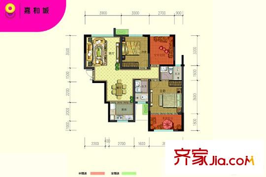 嘉和城H棟B戶型 3室2廳2衛(wèi)1廚