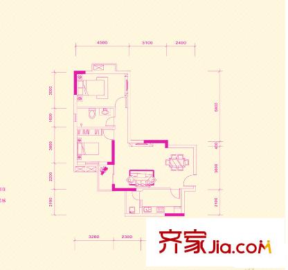 中房F聯(lián)邦1-02戶型 2室2廳1衛(wèi)