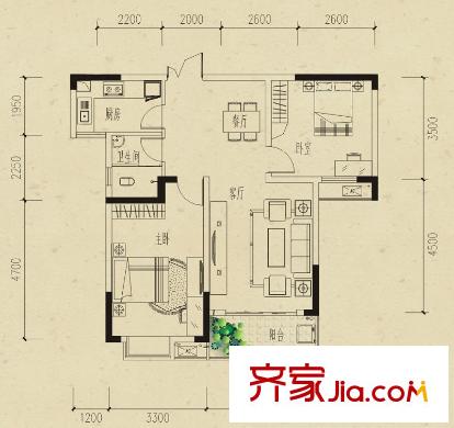 中房F聯(lián)邦A3-2戶型 2室2廳1衛(wèi)