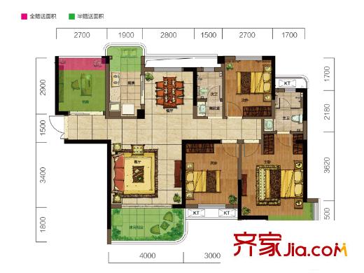 旺德府愷悅國際A6戶型 4室2廳2衛(wèi)1廚