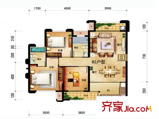 曠遠(yuǎn)洋湖18克拉B2戶型 3室2廳2衛(wèi)1廚