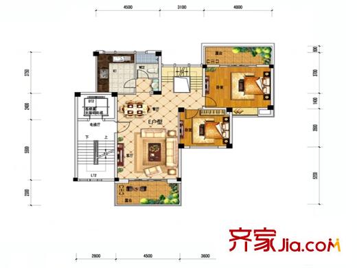 曠遠(yuǎn)洋湖18克拉E戶型6層 2室2廳2衛(wèi)1廚