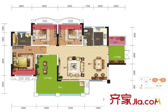 濱江國際城3號棟05/08戶型 3室2廳2衛(wèi)1廚