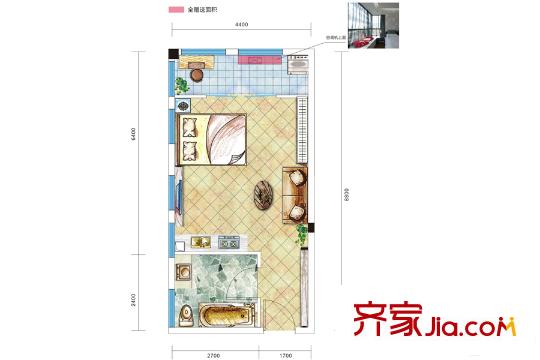 濱江國(guó)際城1號(hào)棟01戶(hù)型 1室1廳1衛(wèi)1廚