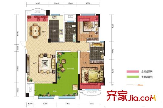 濱江國際城3號棟03戶型 3室2廳2衛(wèi)1廚