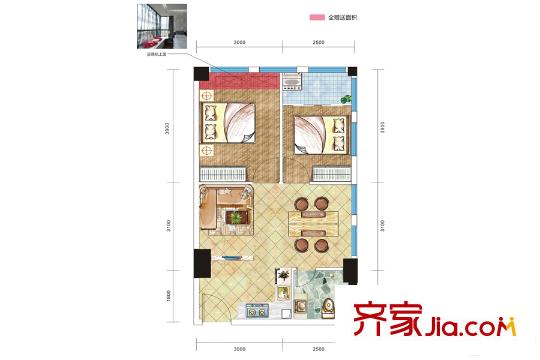 濱江國(guó)際城1號(hào)棟10戶(hù)型 2室1廳1衛(wèi)1廚