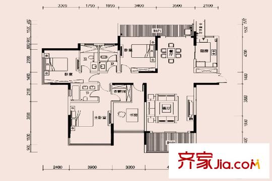 恩瑞御西湖C1戶型 4室2廳3衛(wèi)1廚