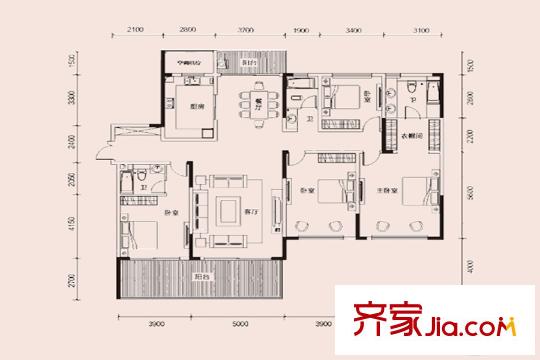 恩瑞御西湖A2戶型 4室2廳1衛(wèi)1廚
