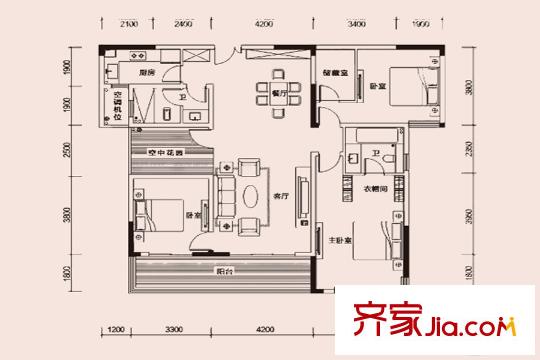 恩瑞御西湖C2戶型 3室2廳3衛(wèi)1廚