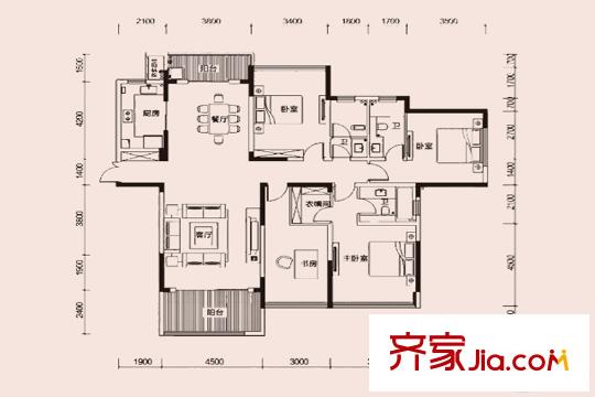 恩瑞御西湖C3戶型 4室2廳3衛(wèi)1廚
