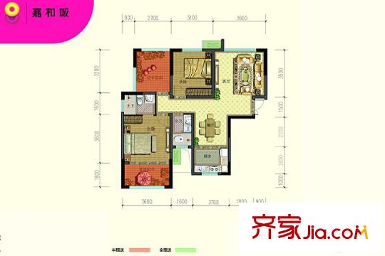 嘉和城H棟A戶型 3室2廳2衛(wèi)1廚