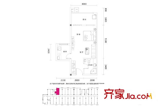 望興西西里12棟M戶型 1室1廳1衛(wèi)1廚