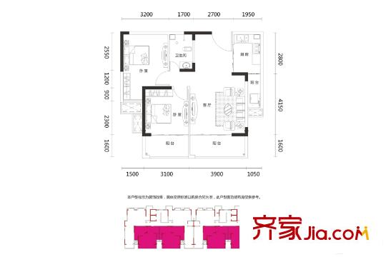 望興西西里13棟C1戶型 2室1廳1衛(wèi)1廚