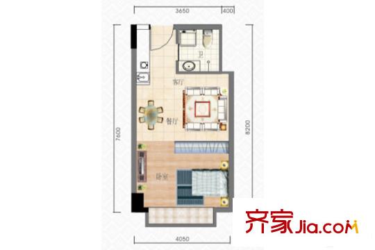 春城萬象廣場D2戶型 1室1廳1衛(wèi)1廚
