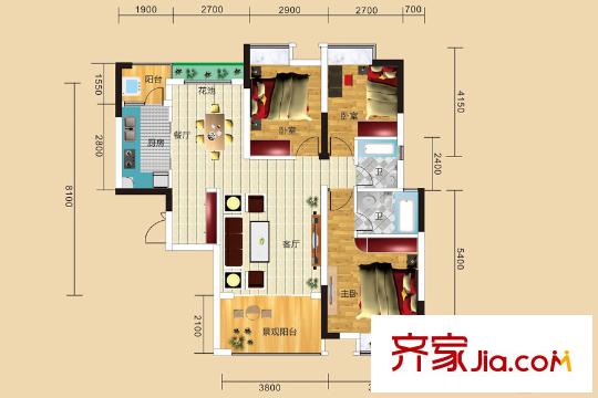 春城萬象廣場9號棟B戶型 3室2廳2衛(wèi)1廚