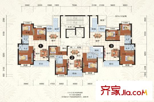 恒大御景半島二期3號(hào)棟戶型 3室2廳2衛(wèi)1廚