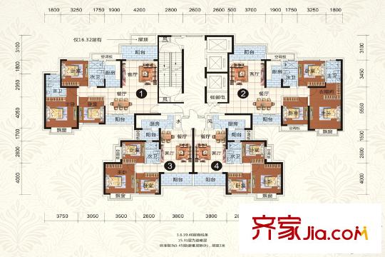 恒大御景半島二期6號(hào)棟戶型 3室2廳2衛(wèi)1廚