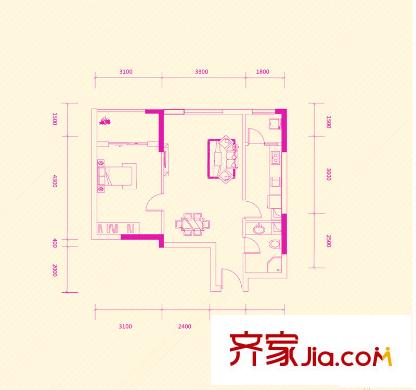 中房F聯(lián)邦1-01戶型 1室1廳1衛(wèi)