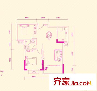 中房F聯(lián)邦1-10.11戶型 2室2廳1衛(wèi)