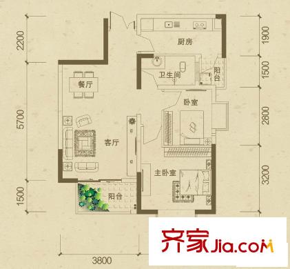 中房F聯(lián)邦4-A戶型 2室2廳1衛(wèi)