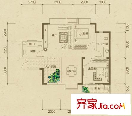 中房F聯(lián)邦4-B戶型三房 2室2廳1衛(wèi)