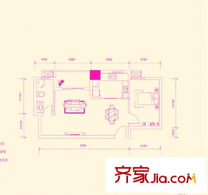 中房F聯(lián)邦1-06.08戶型 1室2廳1衛(wèi)