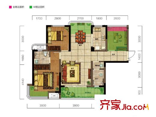 旺德府愷悅國際A3戶型 3室2廳2衛(wèi)1廚