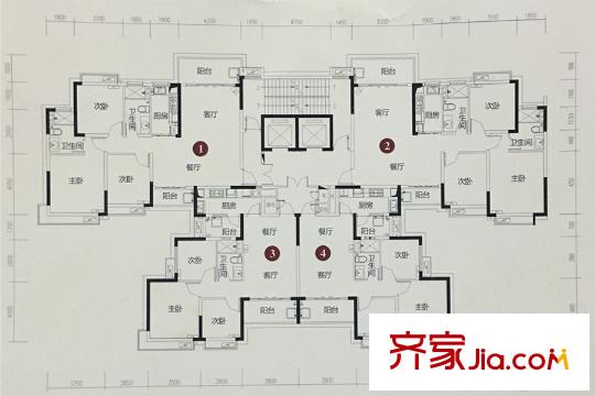 恒大雅苑66號(hào)棟戶型平面圖 3室2廳2衛(wèi)1廚