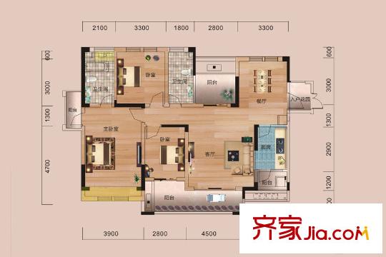 鑫遠(yuǎn)尚璽2-4棟B-1戶型 3室2廳2衛(wèi)1廚