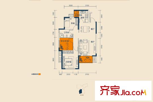 振業(yè)城二期5-7棟D3戶型 3室2廳1衛(wèi)1廚