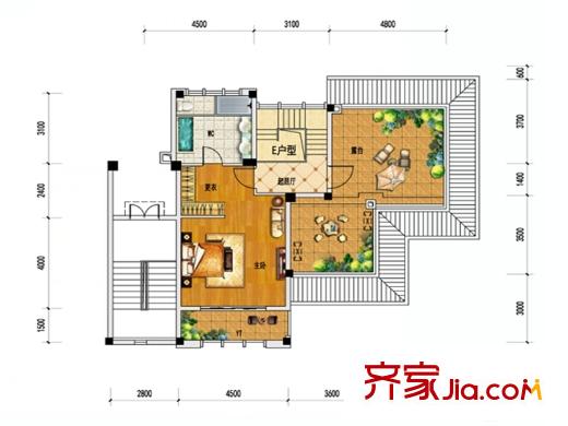 曠遠(yuǎn)洋湖18克拉E戶型屋面層7c 2室2廳2衛(wèi)1廚