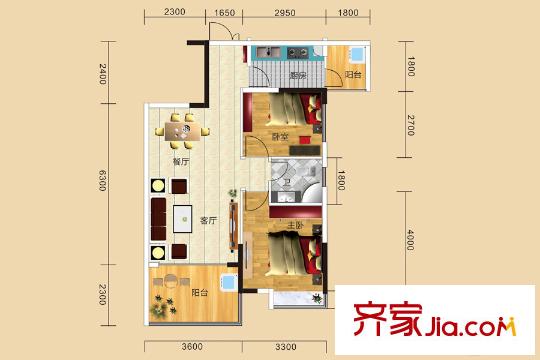 春城萬象廣場7、9號棟C戶型 2室2廳1衛(wèi)1廚
