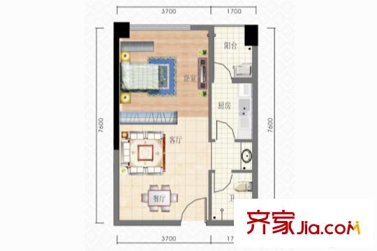 春城萬象廣場D3戶型 1室1廳1衛(wèi)1廚