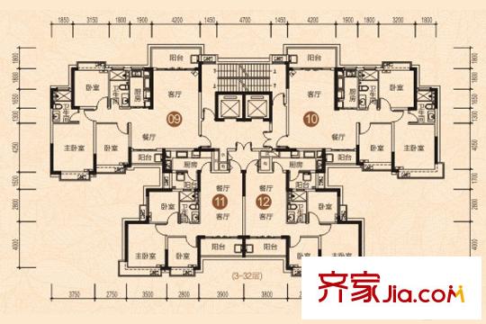 恒大雅苑65號(hào)棟戶型平面圖 3室2廳2衛(wèi)1廚