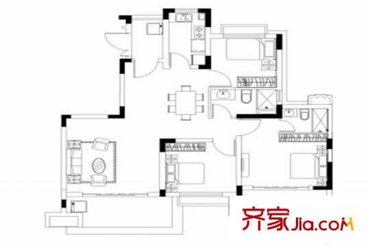 中國海南?；◢uS6-601戶型圖 3室2廳2衛(wèi)1廚