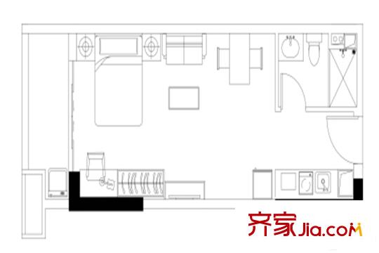 中國海南?；◢uG1-A戶型 1室1廳1衛(wèi)1廚
