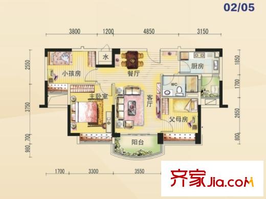 碧桂園山湖城山湖灣J473T戶型 3室2廳2衛(wèi)1廚