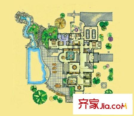 綠城青竹園P3一層平面圖 5室3廳2衛(wèi)1廚